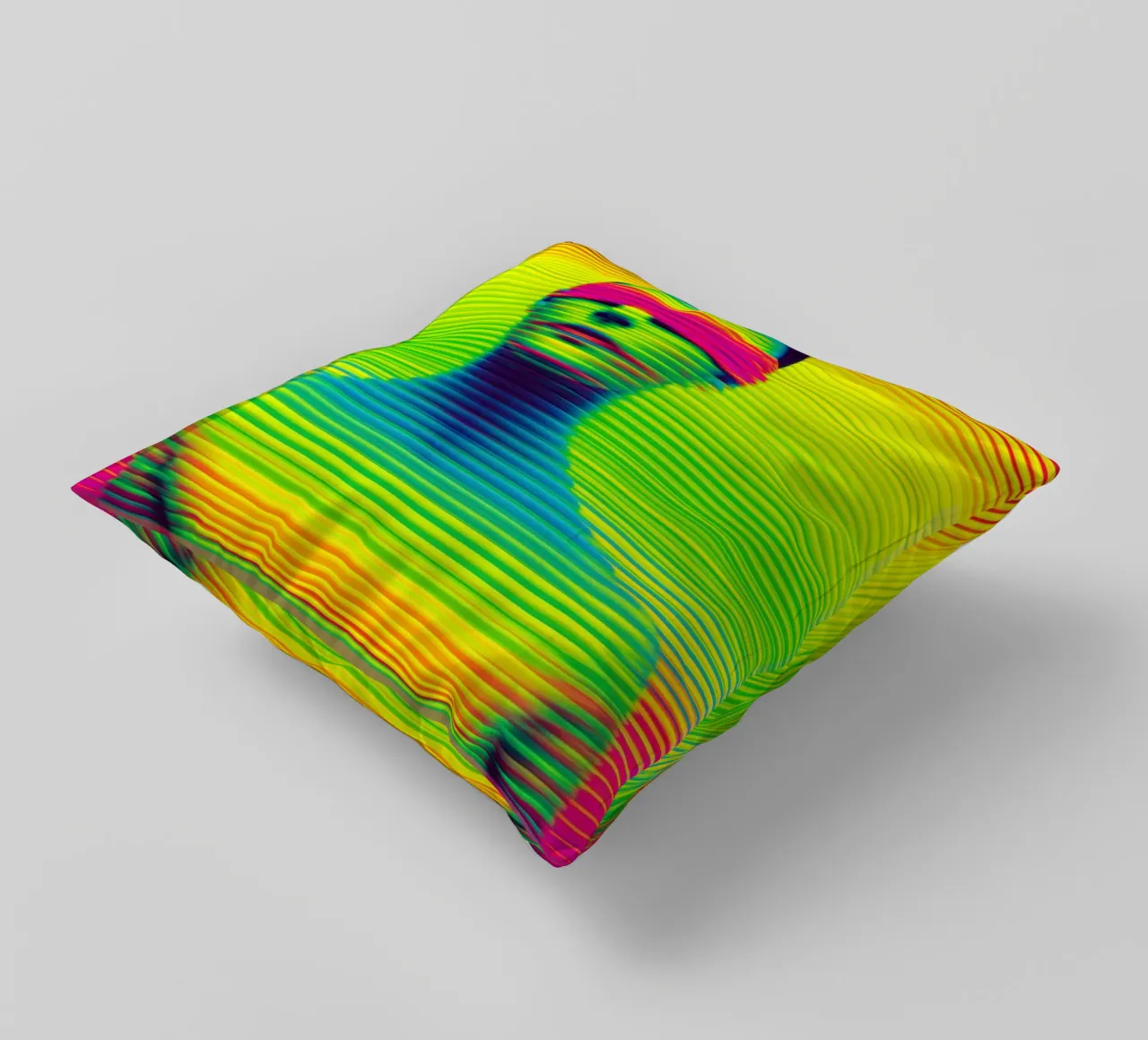 Donna al neon con occhi bendati | Digital Op-Art cuscino da Autofocus