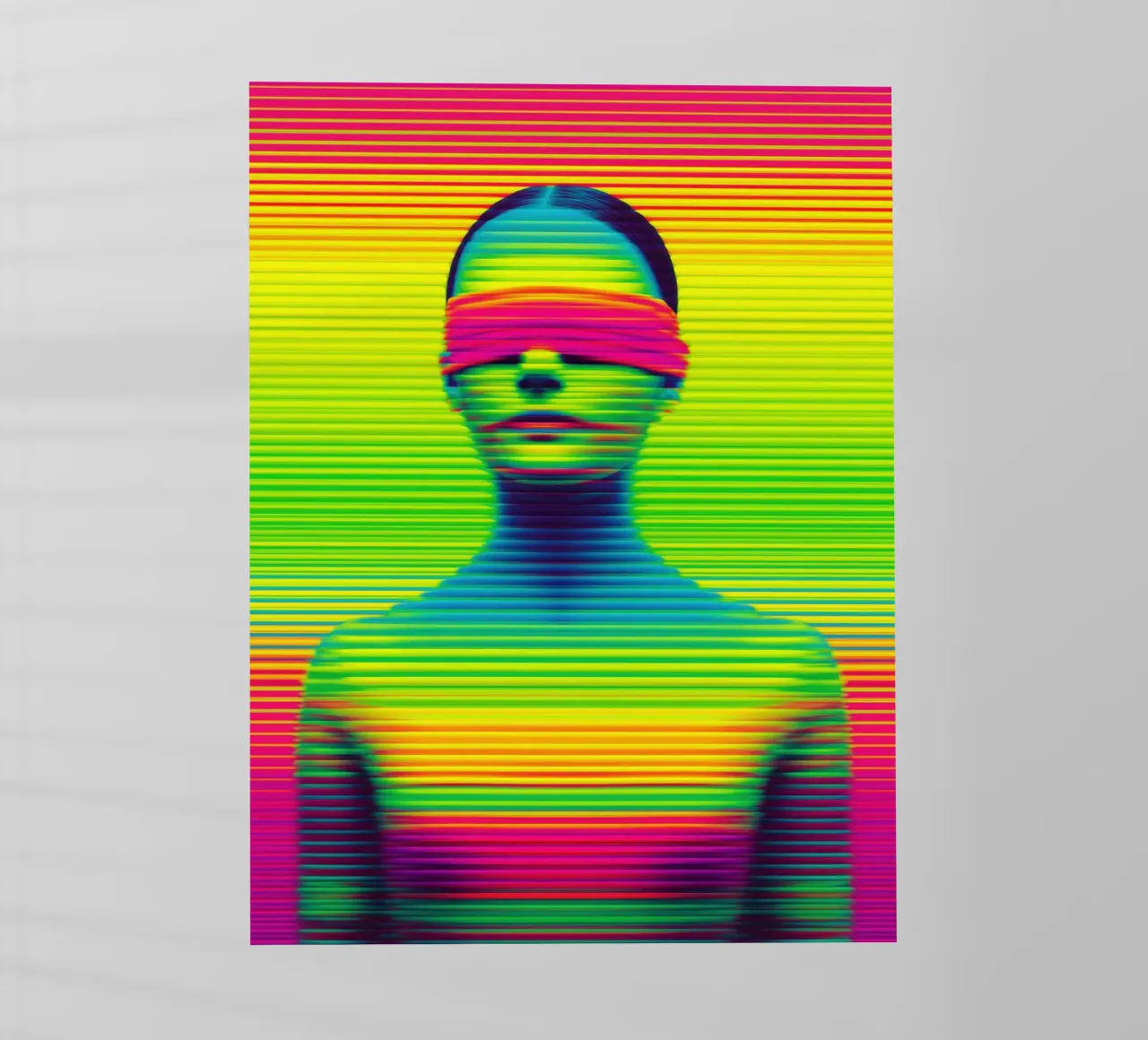 Donna al neon con occhi bendati | Digital Op-Art pellicola backlit da Autofocus