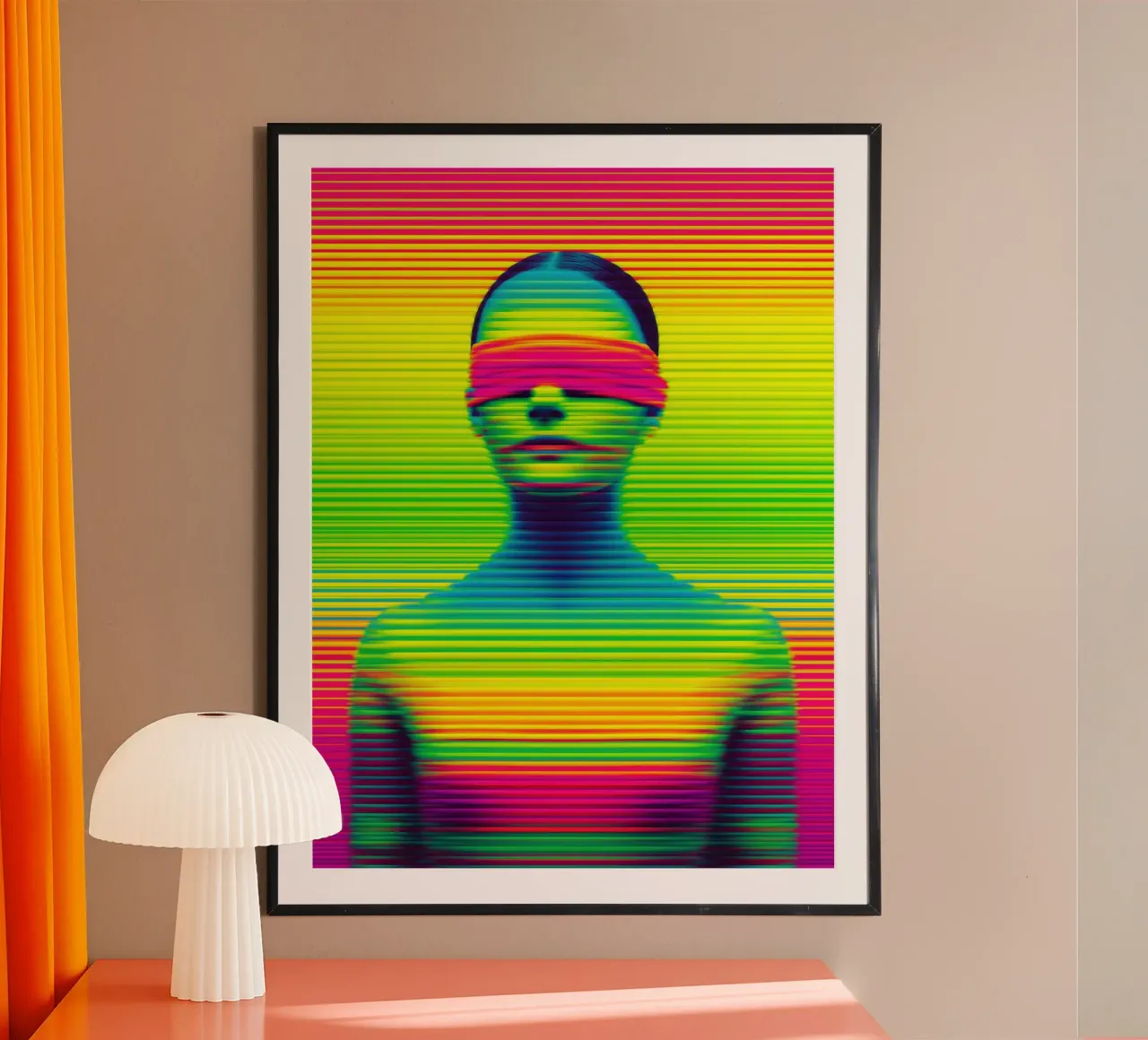 Donna al neon con occhi bendati | Digital Op-Art carta hahnemühle da Autofocus