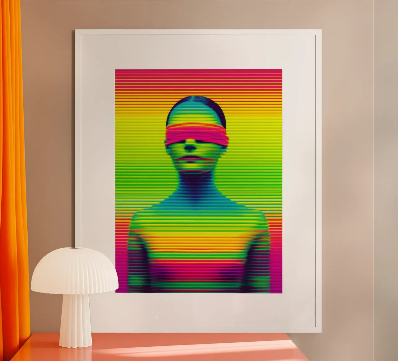 Donna al neon con occhi bendati | Digital Op-Art carta hahnemühle da Autofocus