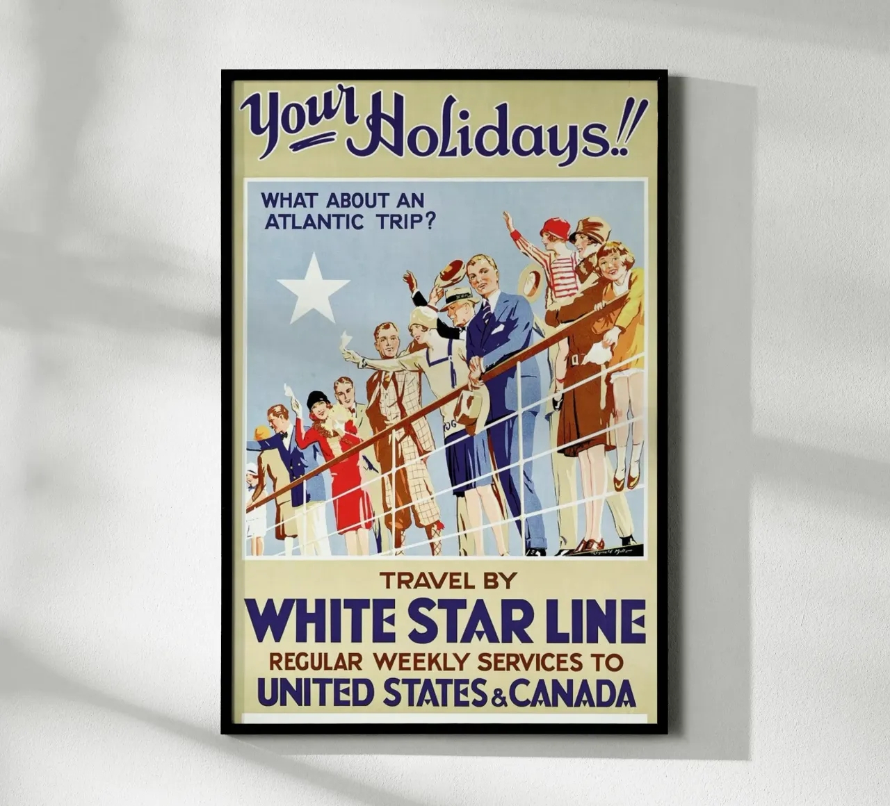Your Holidays! Travel by the White Star Line poster con telaio in legno da ARTOTHEK