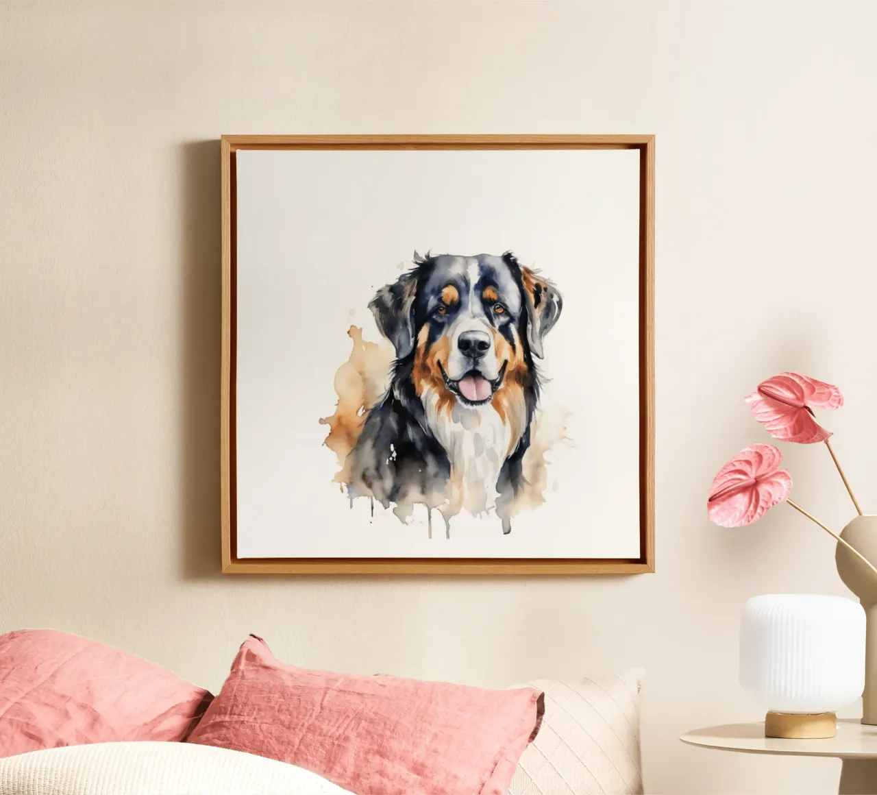 Beautiful Bernese Mountain Dog #91 canvas with Floater frame by Yumis.Beargang.and.Me