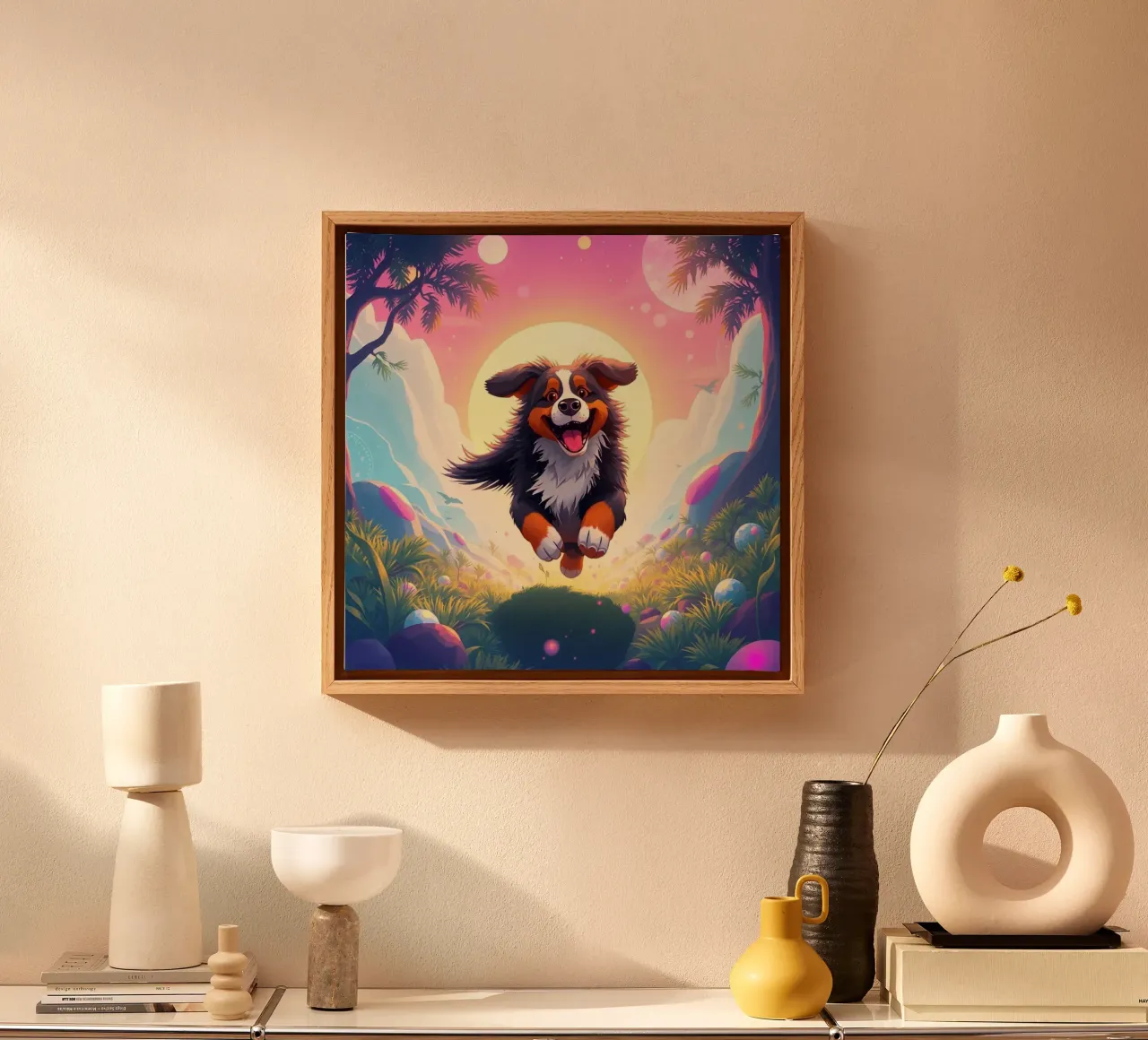 Beautiful Bernese Mountain Dog #92 canvas with Floater frame by Yumis.Beargang.and.Me