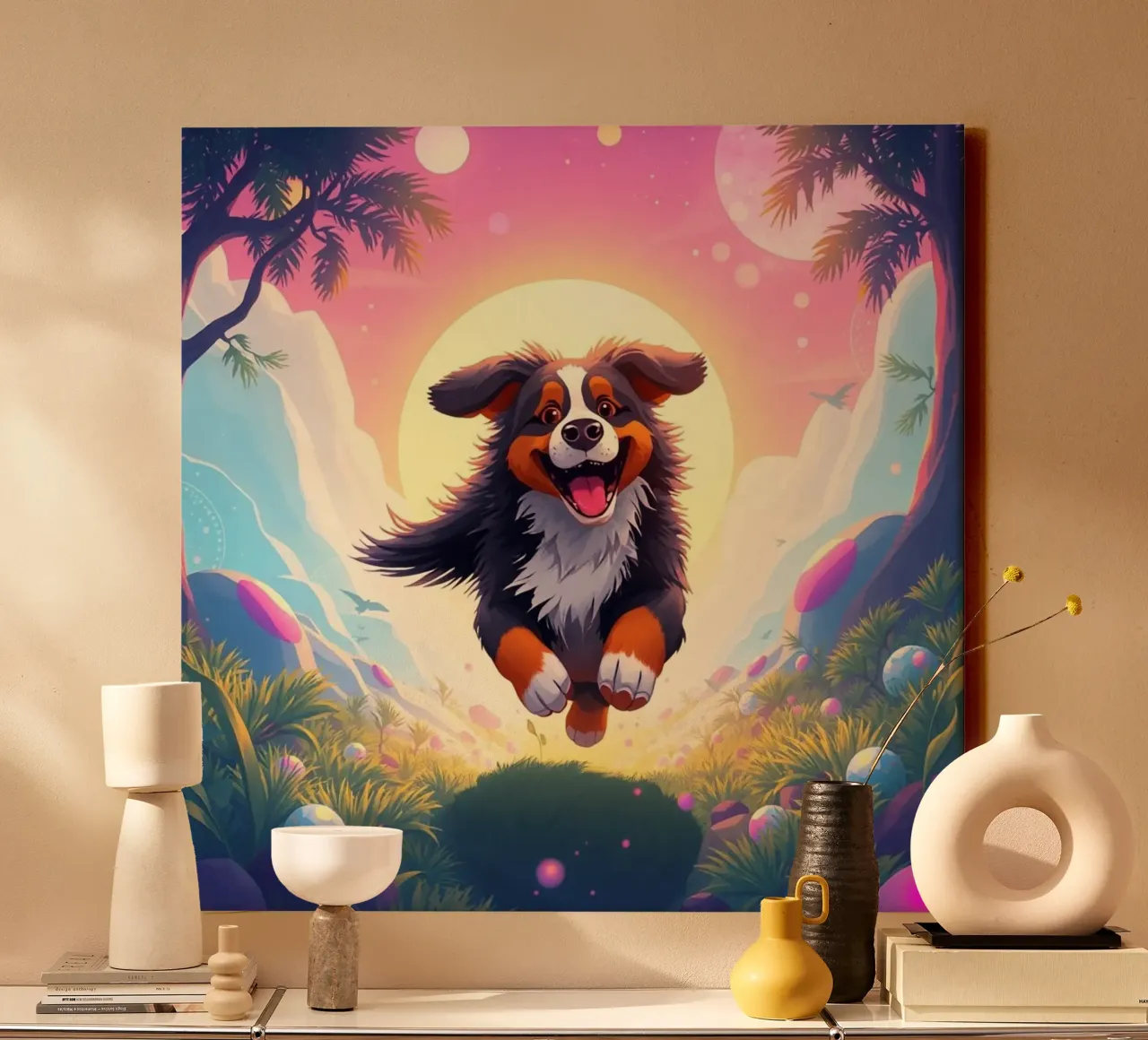 Beautiful Bernese Mountain Dog #92 canvas with Floater frame by Yumis.Beargang.and.Me