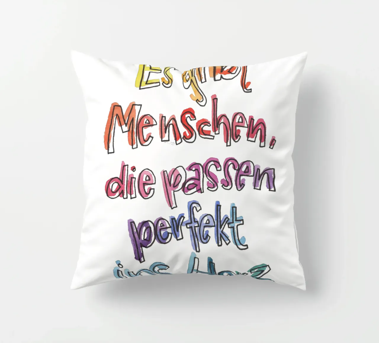 Perfekt ins Herz Regenbogen cuscino da Brushmeetspaper