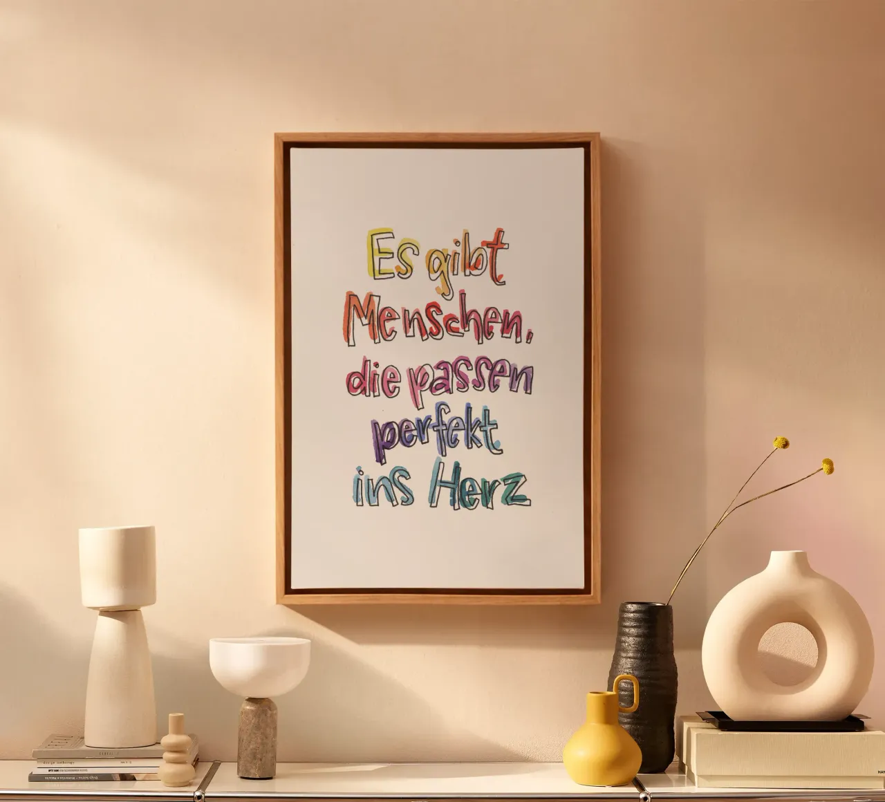 Perfekt ins Herz Regenbogen tela con Cornice a cassetta da Brushmeetspaper
