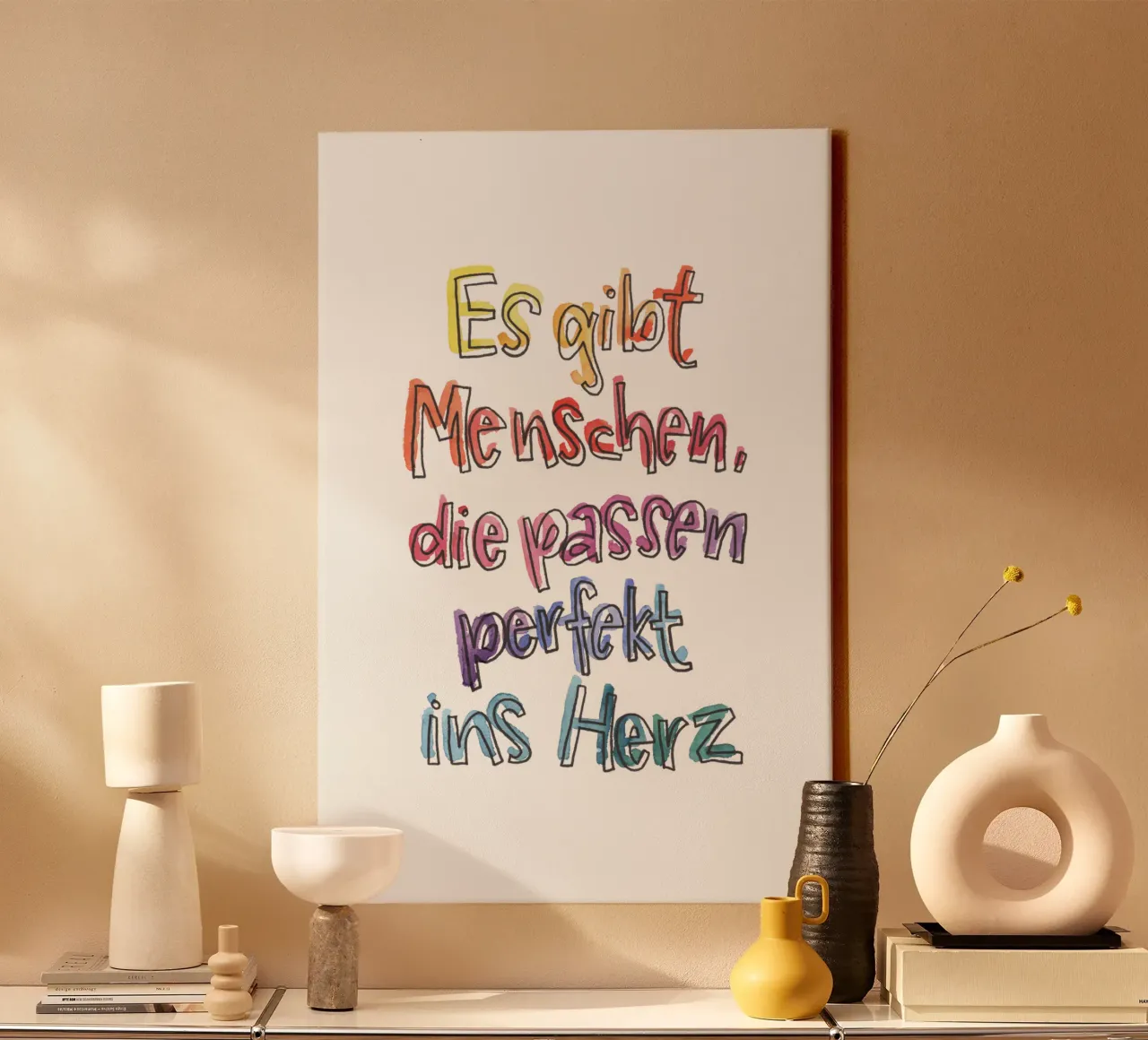 Perfekt ins Herz Regenbogen tela con Cornice a cassetta da Brushmeetspaper