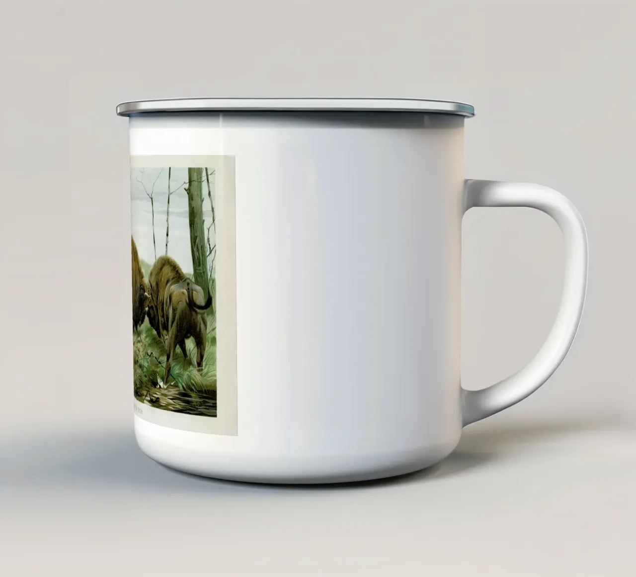 European Bison In Battle tazza in smalto da Flora & Fauna