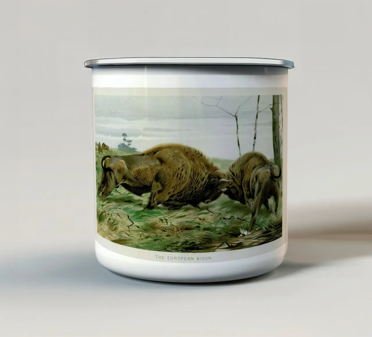 European Bison In Battle tazza in smalto da Flora & Fauna