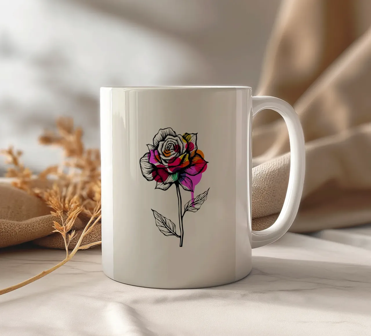 Ink & Petals: The Abstract Rose tazza in ceramica da Indigo Rain