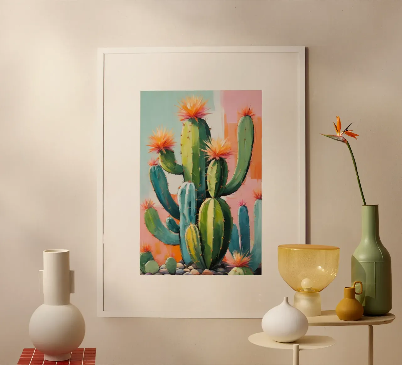 Sunset Cactus Garden poster con telaio in legno da Indigo Rain