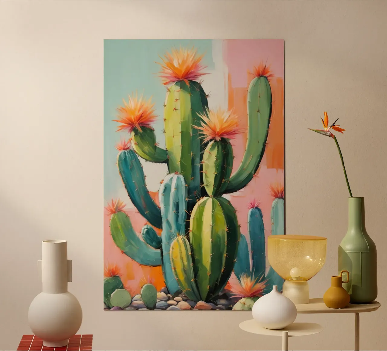 Sunset Cactus Garden poster con telaio in legno da Indigo Rain