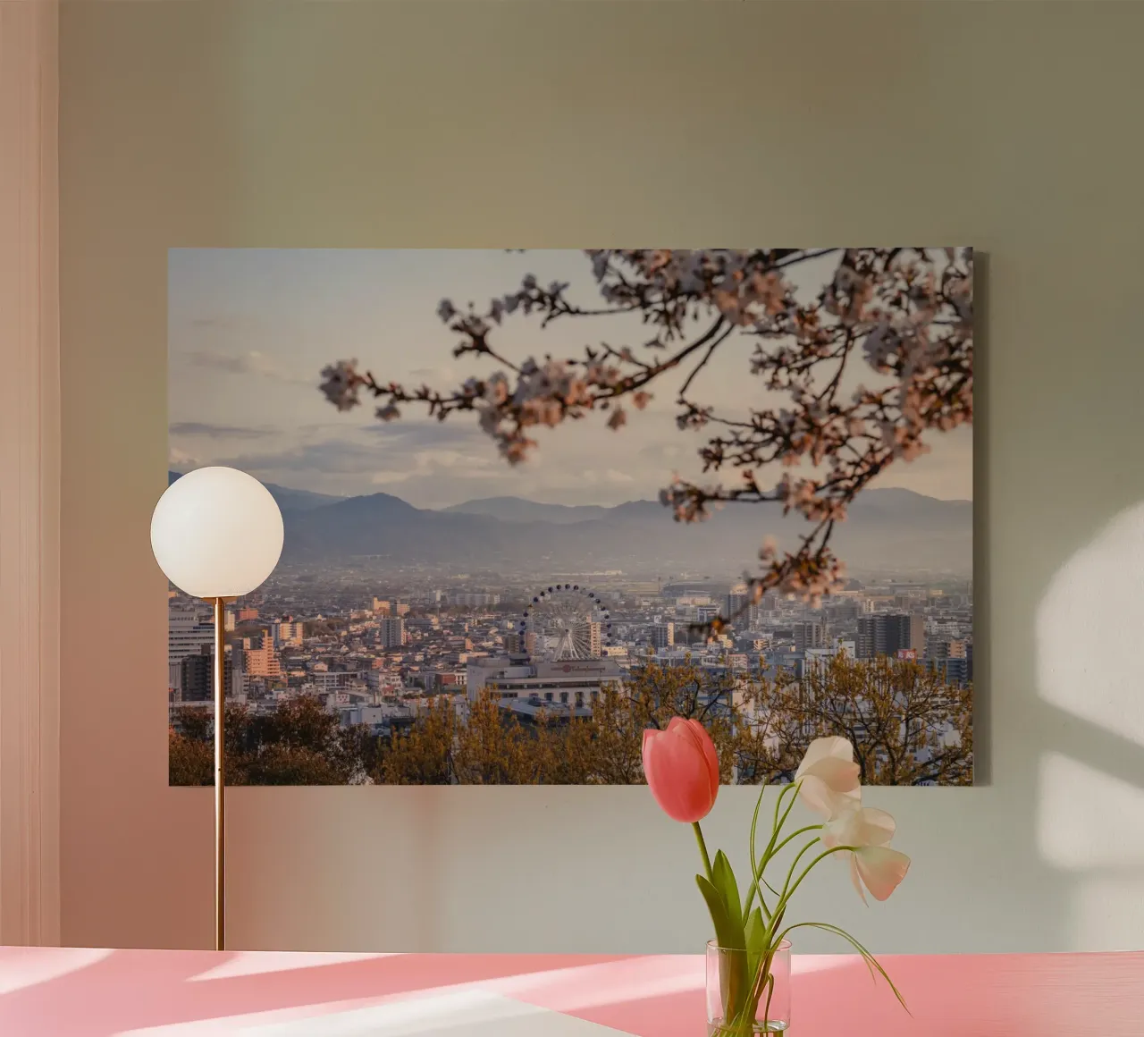 Vue de la ville des cerisiers en fleurs à Matsuyama, Japon toile de Marcel Bisig