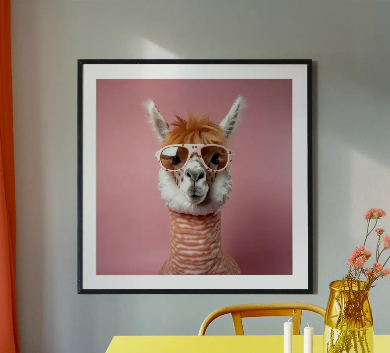 Alpaca cool con occhiali da sole rétro - Ritratto di animale divertente carta hahnemühle da FlexiDesignsByK