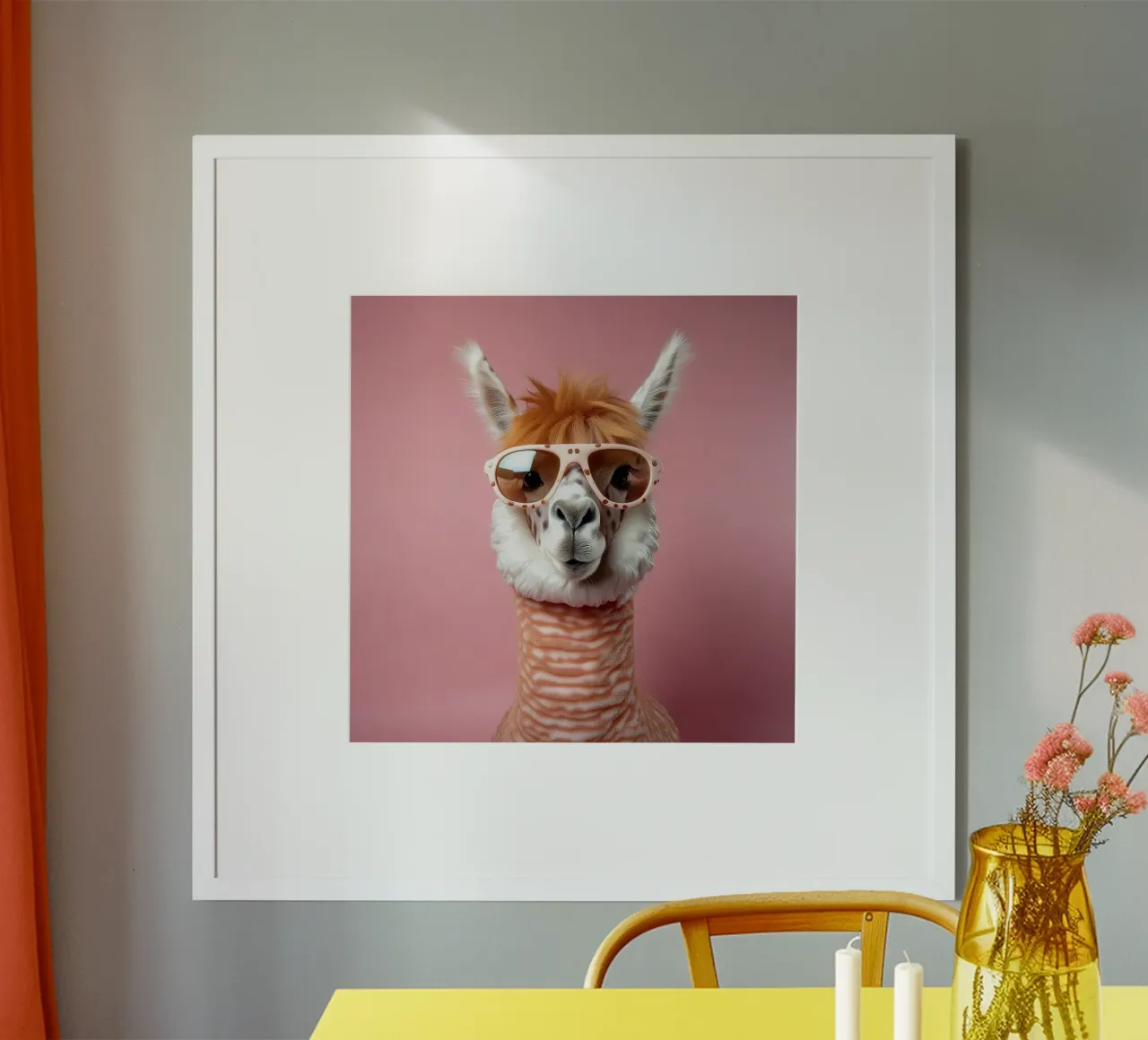 Alpaca cool con occhiali da sole rétro - Ritratto di animale divertente carta hahnemühle da FlexiDesignsByK