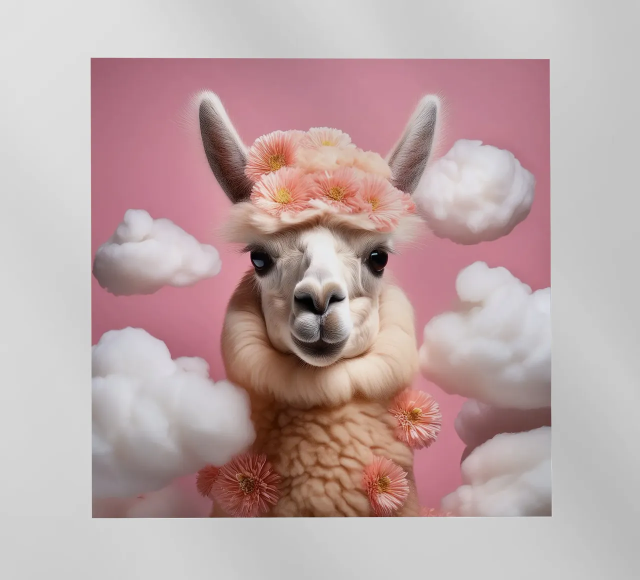 Lama con corona di fiori in un paesaggio nuvoloso da sogno - Boho Animal pellicola backlit da FlexiDesignsByK
