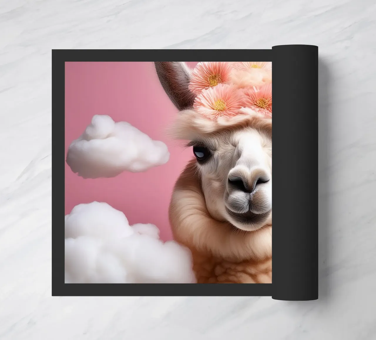 Lama con corona di fiori in un paesaggio nuvoloso da sogno - Boho Animal zerbino da FlexiDesignsByK