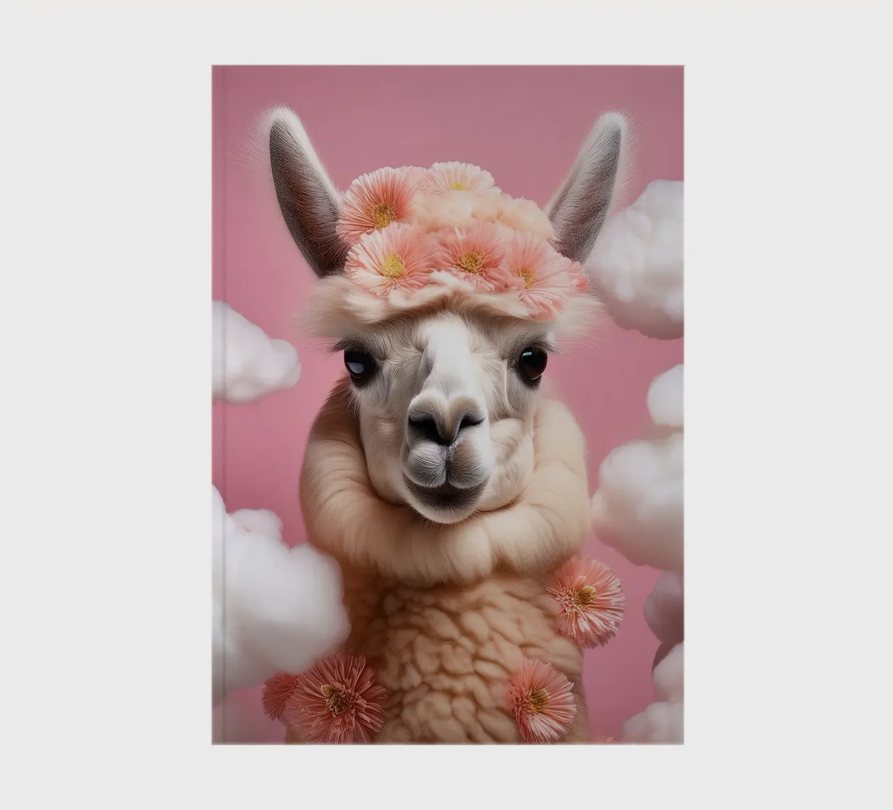 Flower-Crowned Llama in a Dreamy Cloudscape – Boho Animal notebook by FlexiDesignsByK