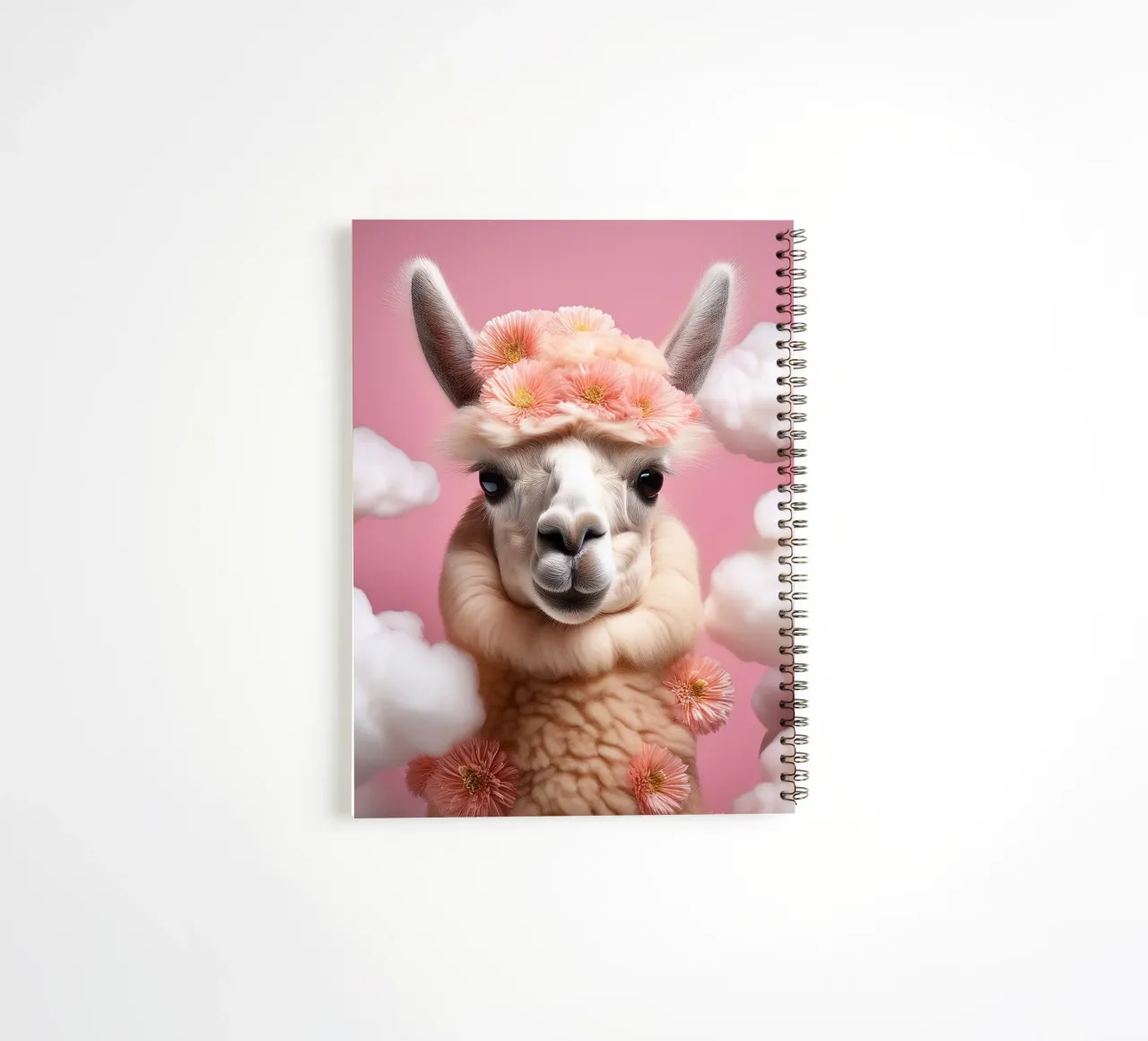 Lama con corona di fiori in un paesaggio nuvoloso da sogno - Boho Animal diario ad anelli da FlexiDesignsByK