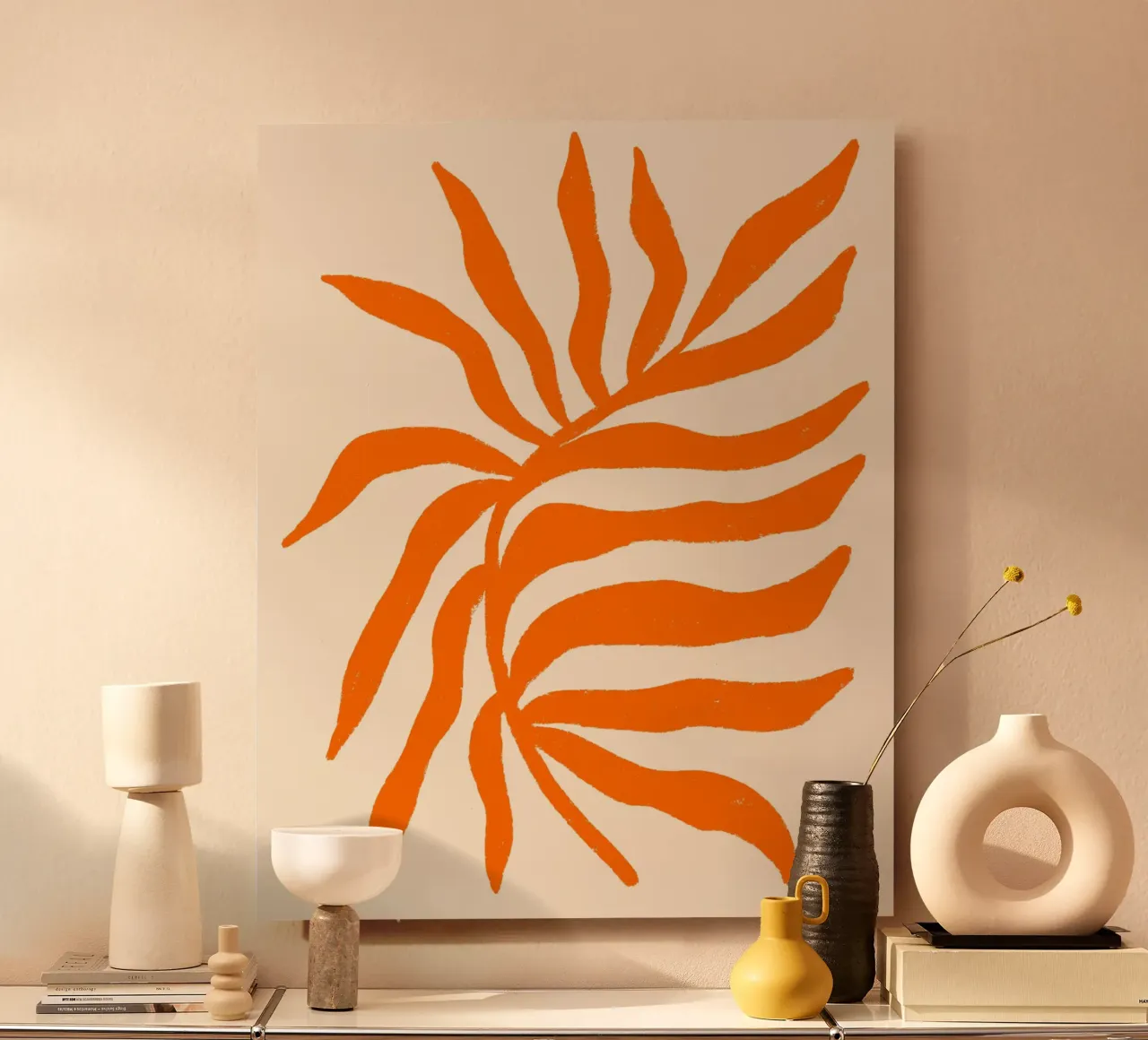 Orange Silhouette Textured Branch 2 alu-dibond by Wackapacka