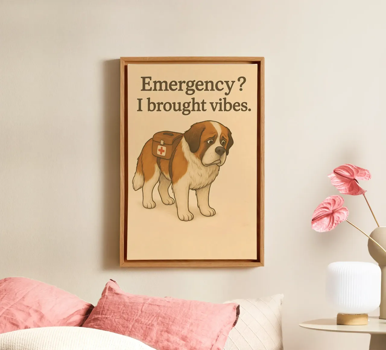 Grappige Sint Bernard Meme canvas met Baklijst van Funny Humor Art
