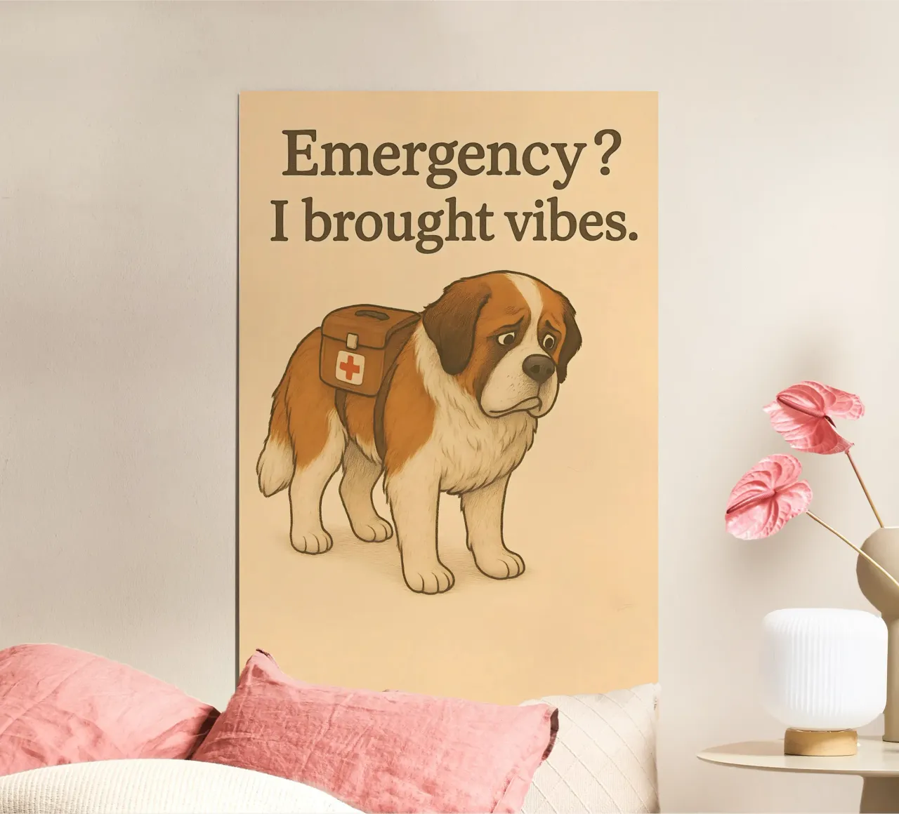 Meme divertente sul San Bernardo poster con telaio in legno da Funny Humor Art