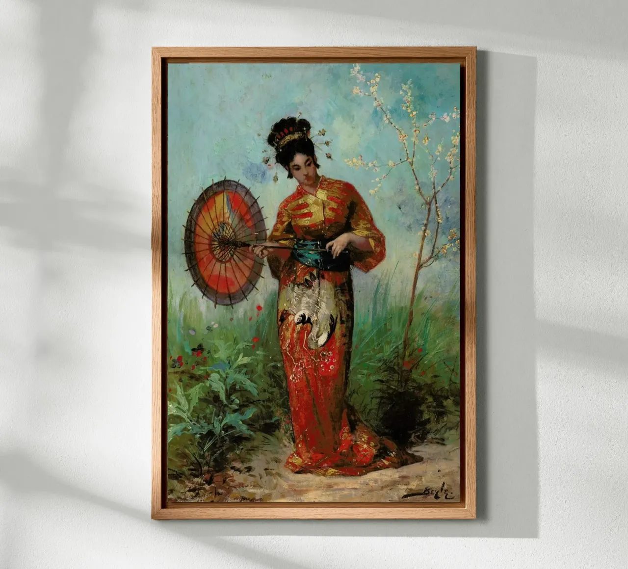 Beyle - A Japanese Woman with a Parasol canvas met Baklijst van ARTOTHEK