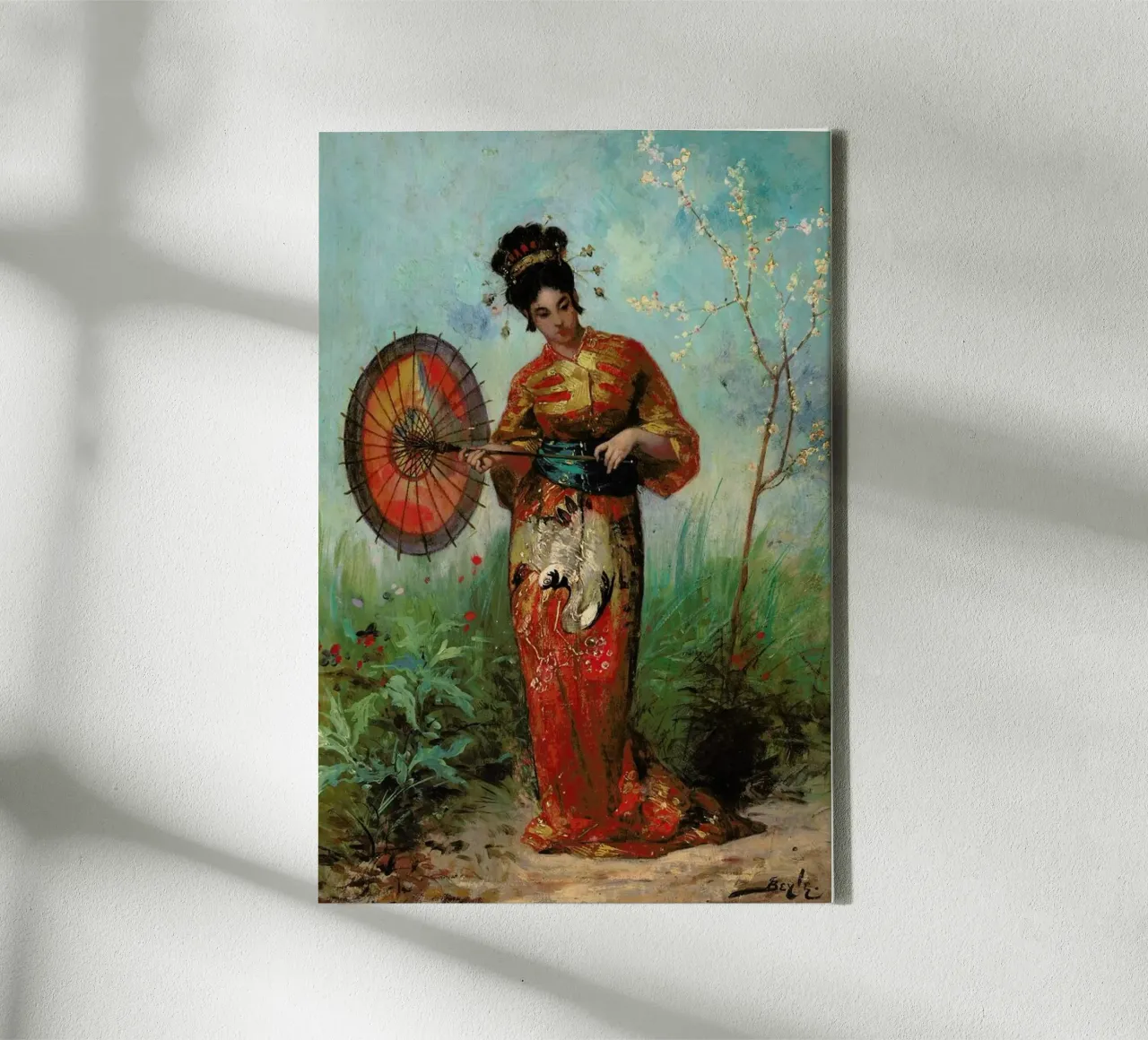 Beyle - A Japanese Woman with a Parasol canvas met Baklijst van ARTOTHEK