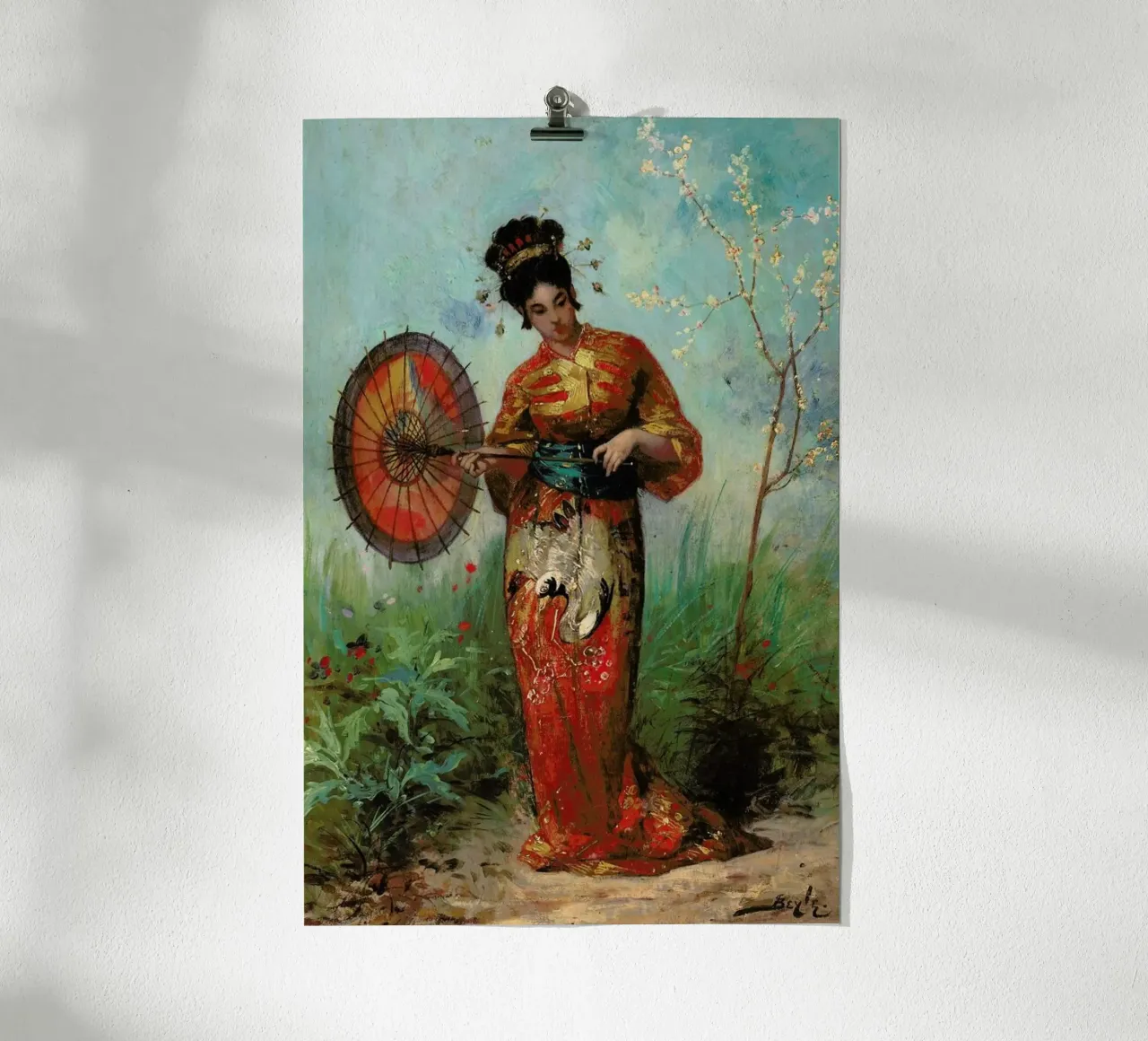 Beyle - A Japanese Woman with a Parasol poster con telaio in alluminio da ARTOTHEK