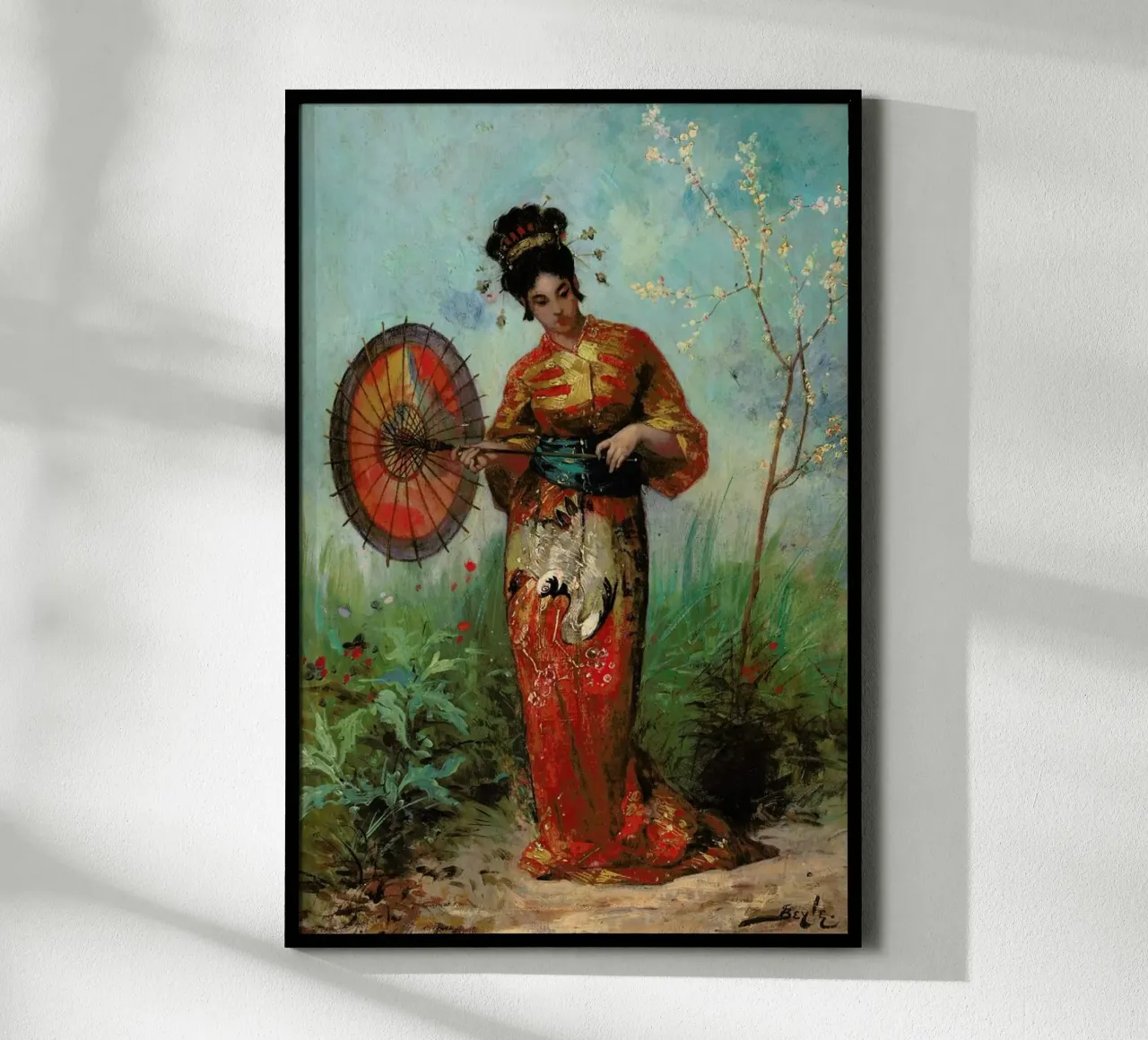 Beyle - A Japanese Woman with a Parasol poster con telaio in alluminio da ARTOTHEK