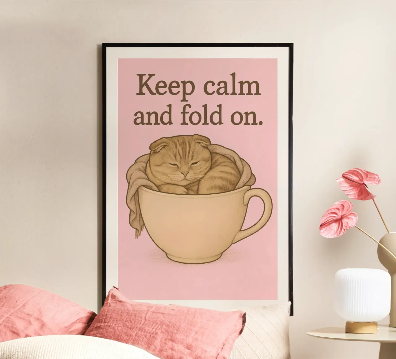 Meme divertente sul gatto Scottish Fold poster con telaio in alluminio da Funny Humor Art