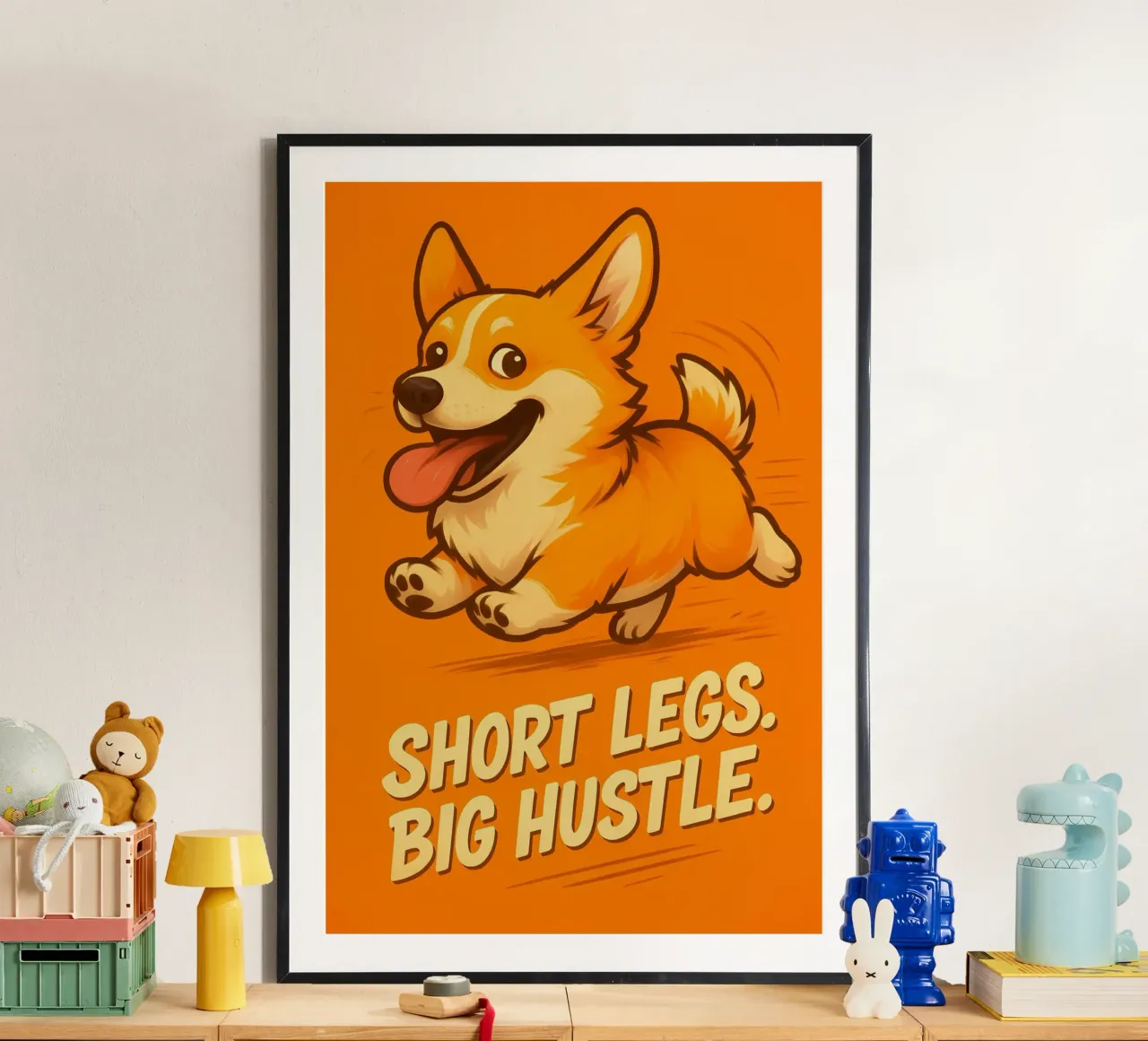 Meme divertente sui Corgi poster con telaio in plastica da Funny Humor Art