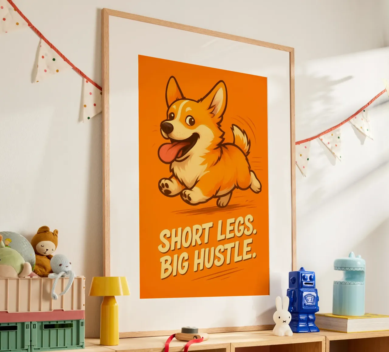Meme divertente sui Corgi poster con telaio in plastica da Funny Humor Art