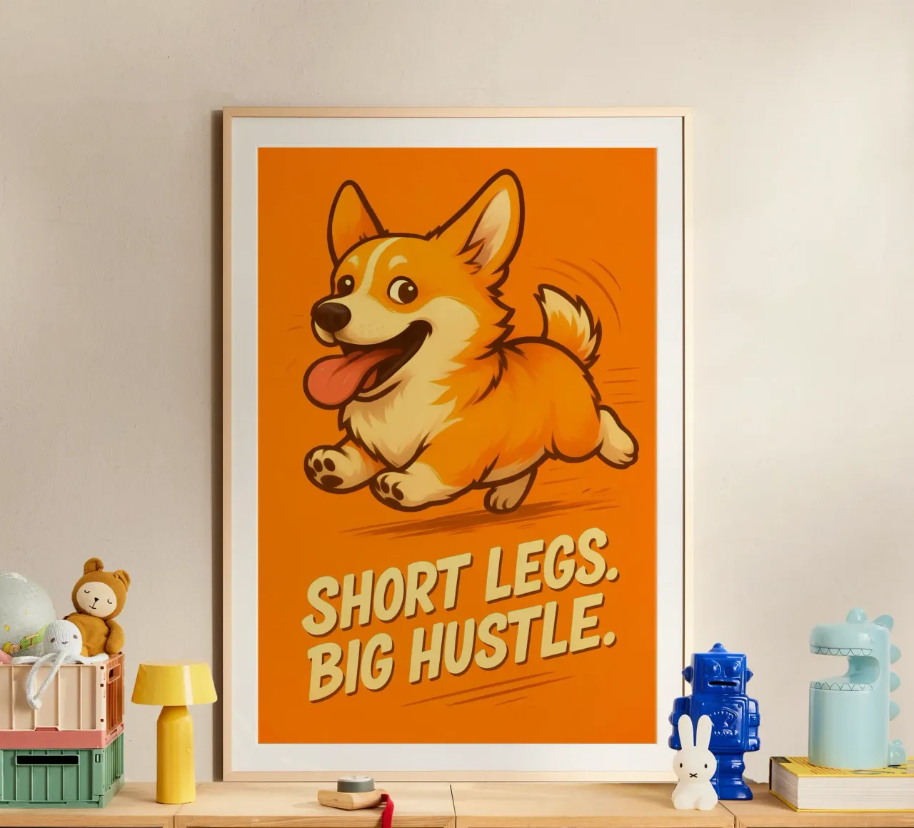 Meme divertente sui Corgi poster con telaio in plastica da Funny Humor Art