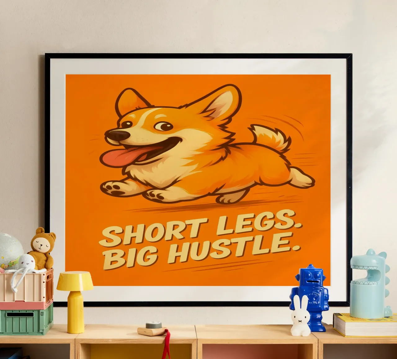 Meme divertente sui Corgi poster con telaio in plastica da Funny Humor Art