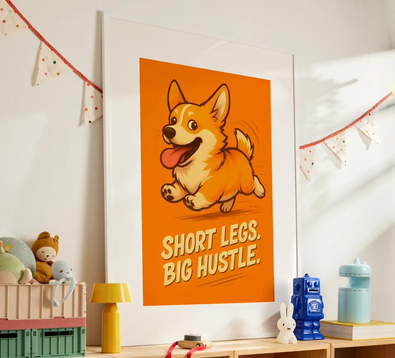 Meme divertente sui Corgi poster con telaio in plastica da Funny Humor Art