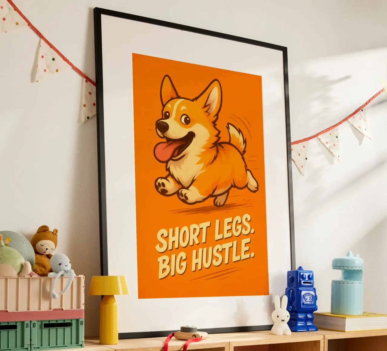 Meme divertente sui Corgi poster con telaio in plastica da Funny Humor Art