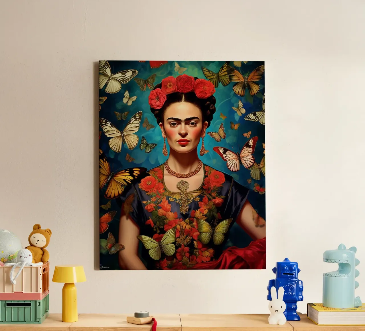 Frida Farfalle tela con Cornice a cassetta da Popo Photograph