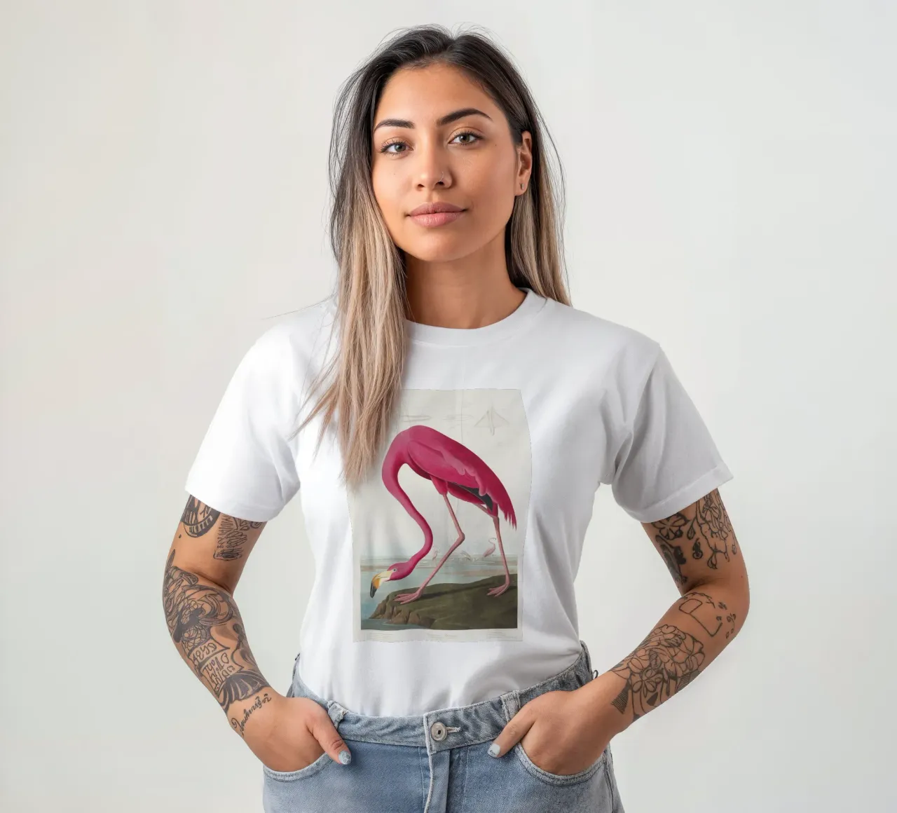 Fenicottero rosa (1827) di John James Audubon t-shirt da Venus Art