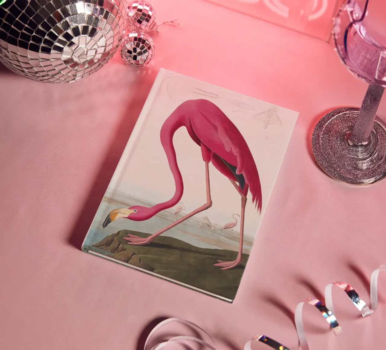 Pink Flamingo (1827) by John James Audubon notebook by Venus Art