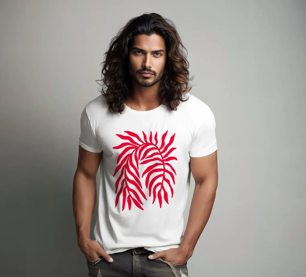Roter Scherenschnitt Strukturierter Zweig 1 T-Shirt von Wackapacka