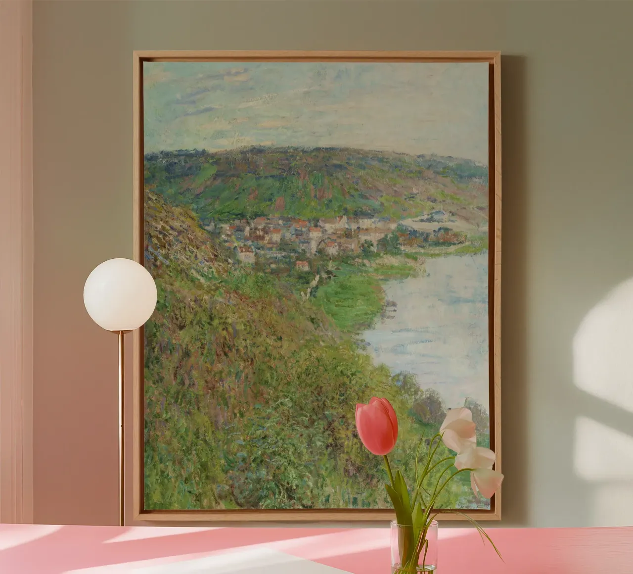 Gezicht op Vétheuil (1880) van Claude Monet canvas met Baklijst van Monet Art Prints