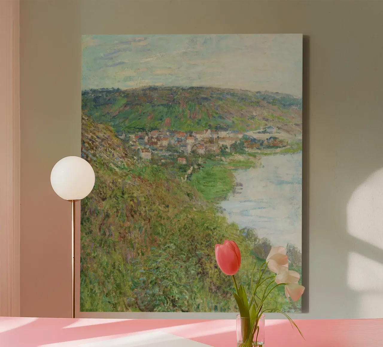 Gezicht op Vétheuil (1880) van Claude Monet canvas met Baklijst van Monet Art Prints