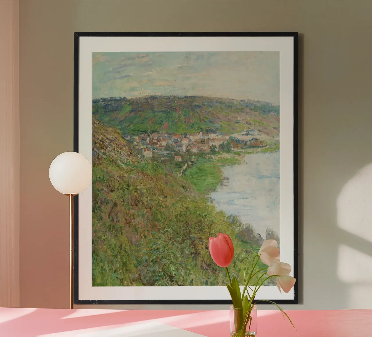 Vue de Vétheuil (1880) par Claude Monet poster avec cadre en bois de Monet Art Prints
