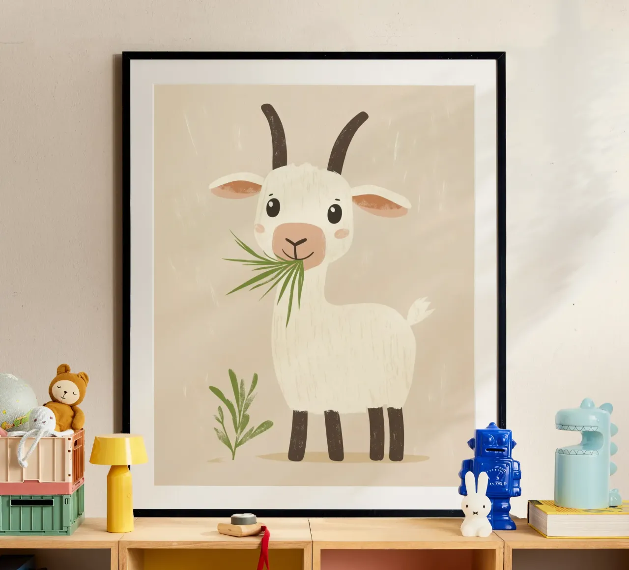 Capra stravagante poster con telaio in alluminio da Happy Littles