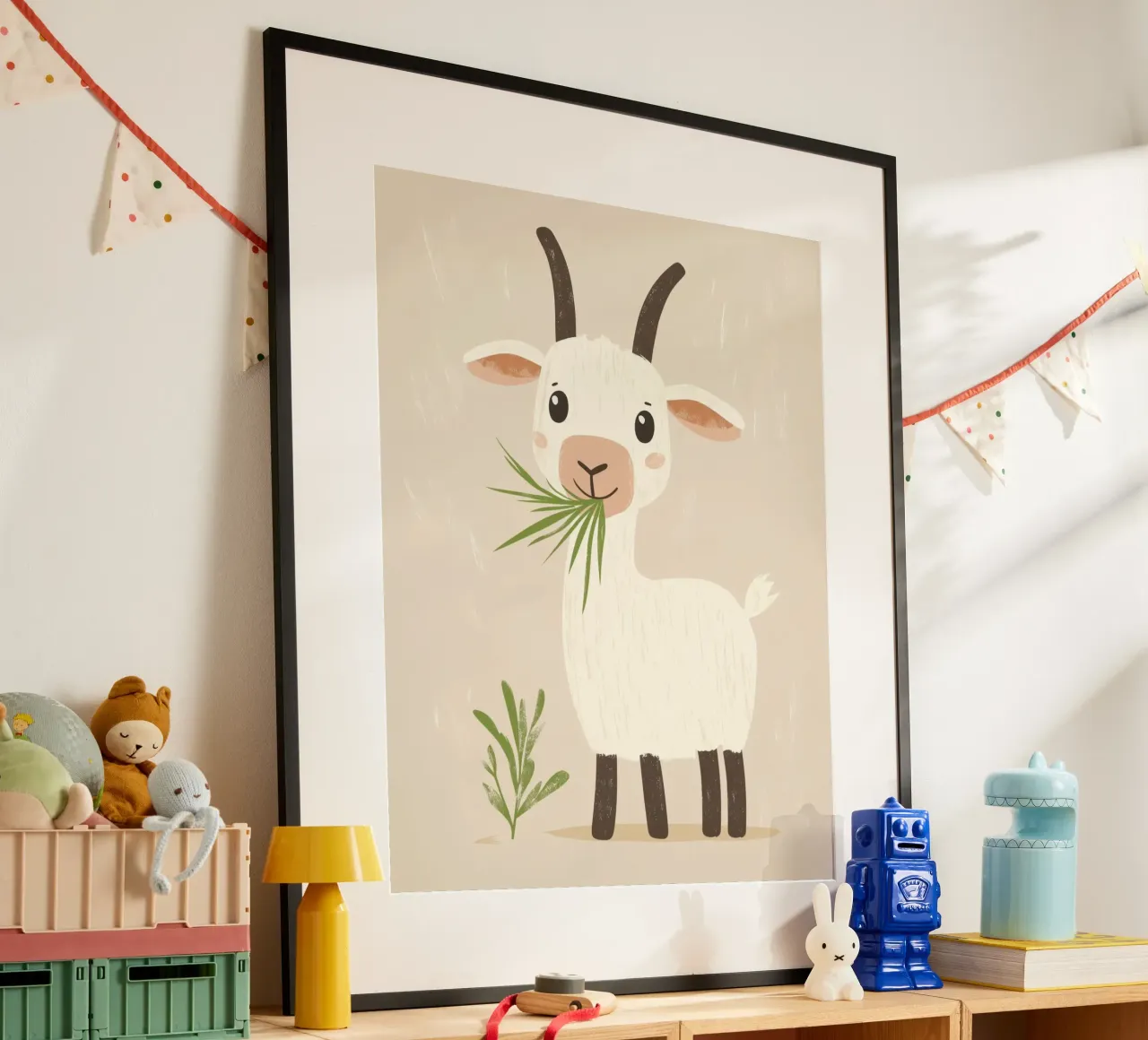 Capra stravagante poster con telaio in alluminio da Happy Littles