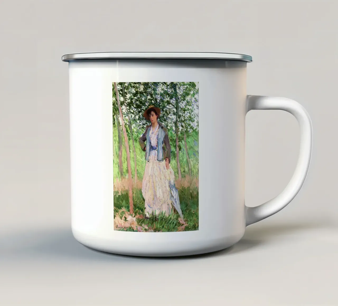 The Stroller (1887) by Claude Monet enamel mug by Monet Art Prints