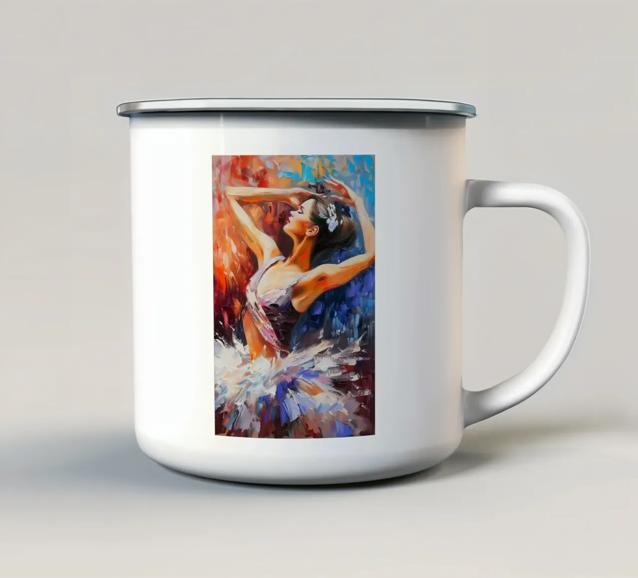 Ragazza che balla Pittura a olio tazza in smalto da Artful Muse