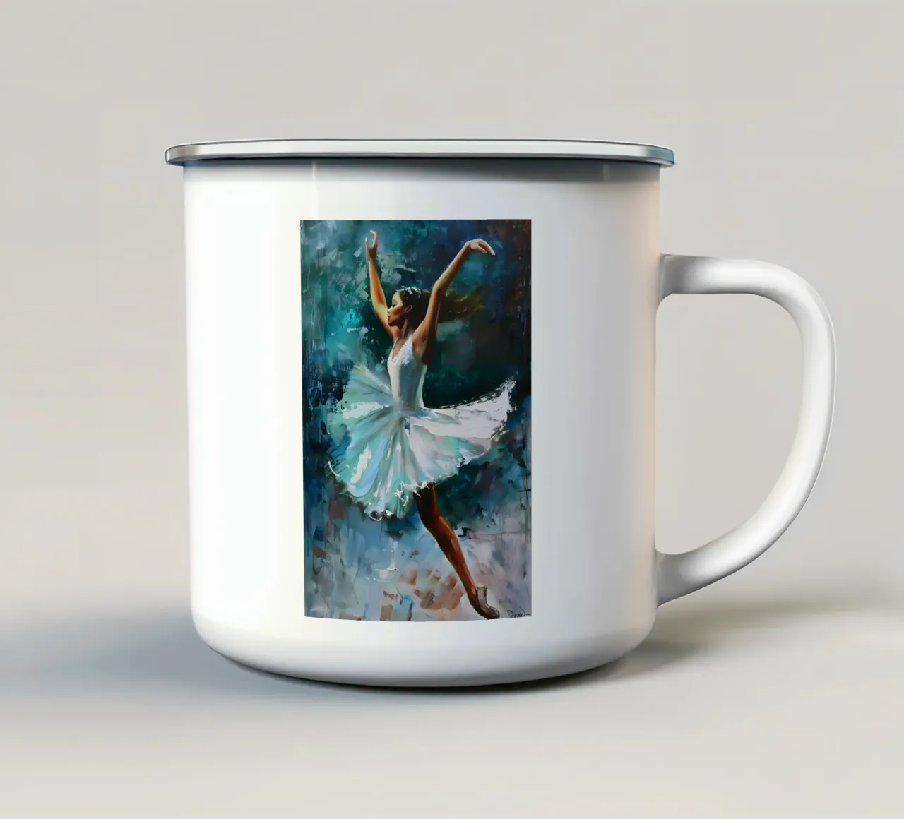 Ragazza che balla Pittura a olio tazza in smalto da Artful Muse