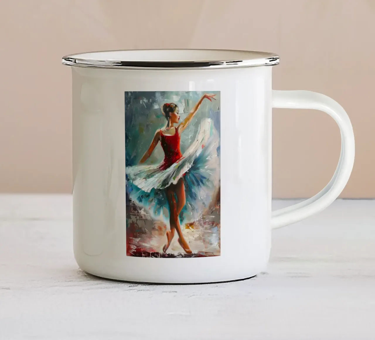 Ragazza che balla Pittura a olio tazza in smalto da Artful Muse